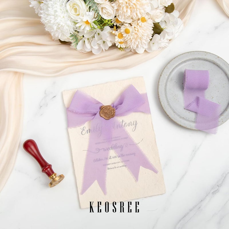 KEOSREE Purple Lavender Handmade Chiffon Ribbon,1.5" x 21Yd Frayed Silk Ribbons for Wreaths Bridal Flower Bouquet Christmas Gift Wrapping Wedding Decor Invitations Decorations (7Yards X 3 Rolls) - Image 3
